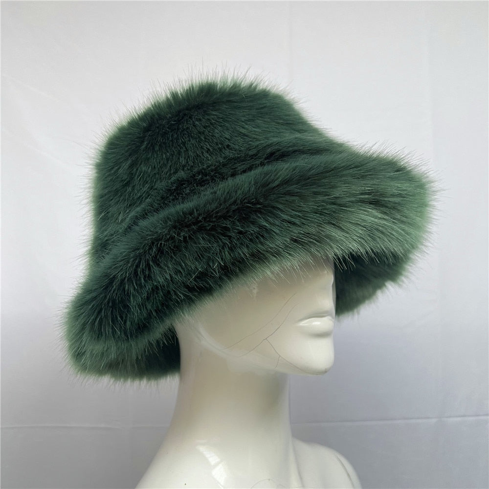 Rainbow Faux Fur Cap Fashion Bucket Hat