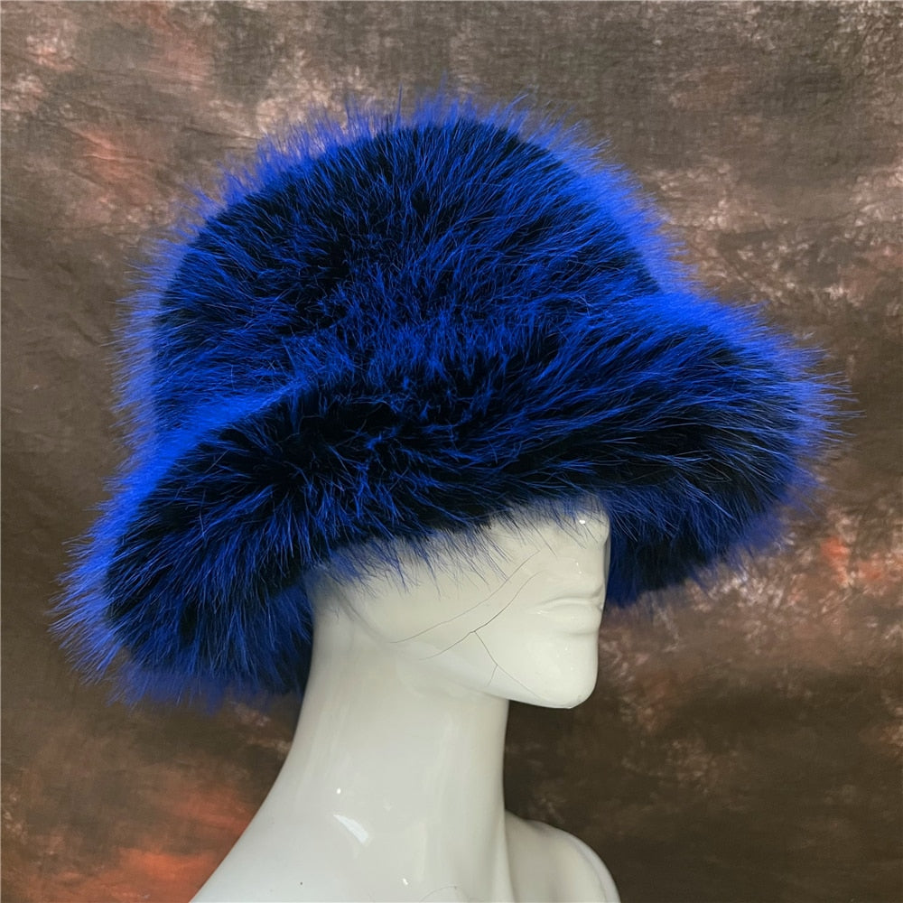 Rainbow Faux Fur Cap Fashion Bucket Hat