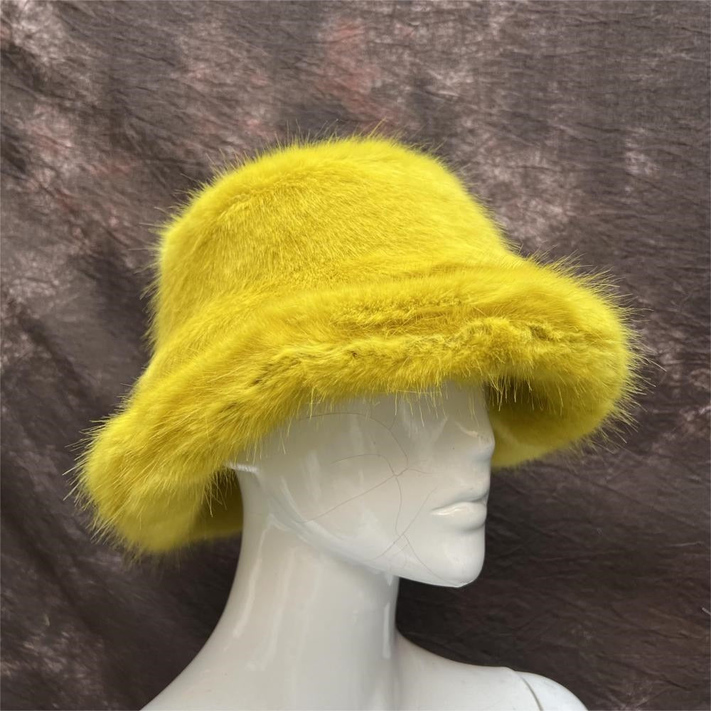 Rainbow Faux Fur Cap Fashion Bucket Hat
