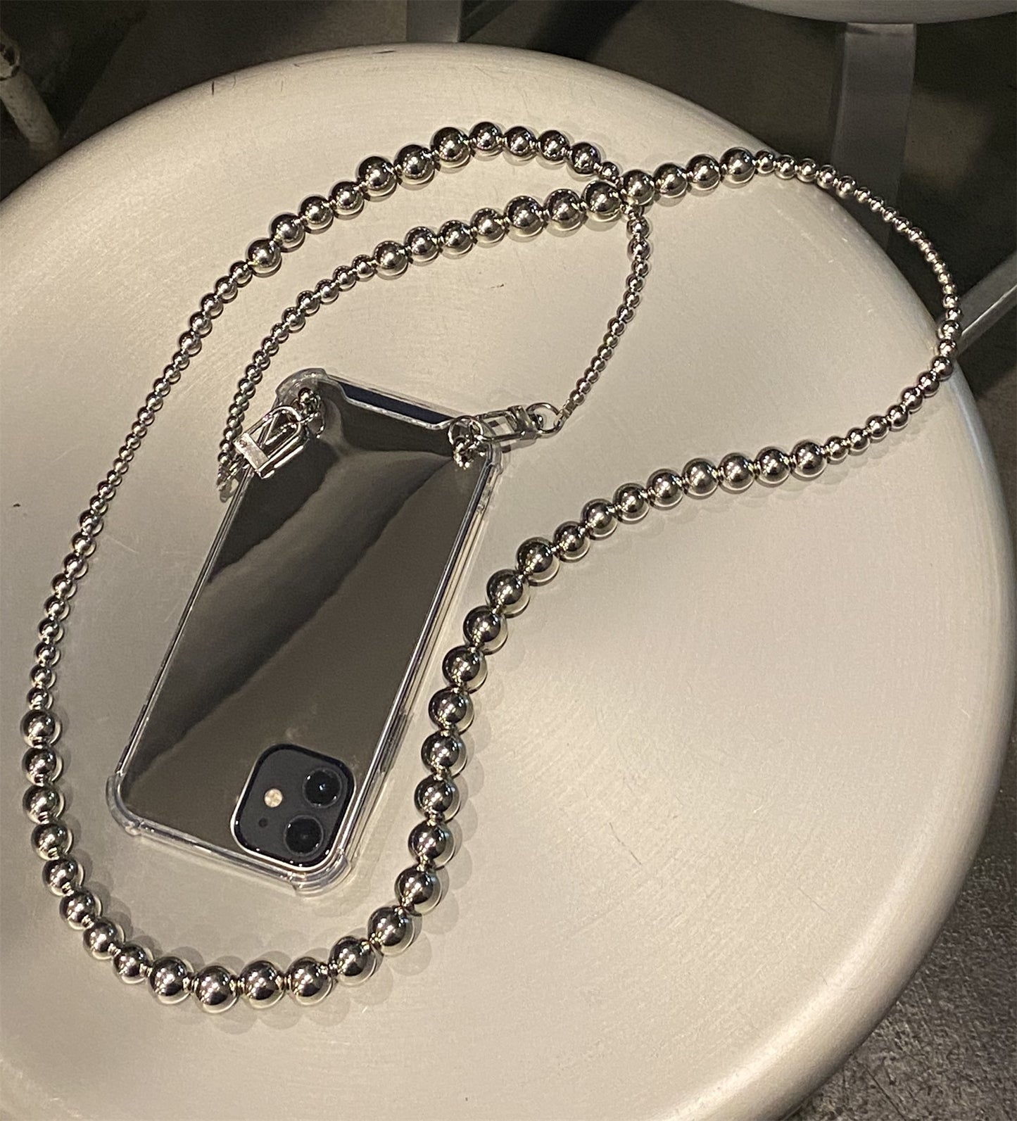 Crossbody Silver Beads Chain Mirror Case for iPhone Cover