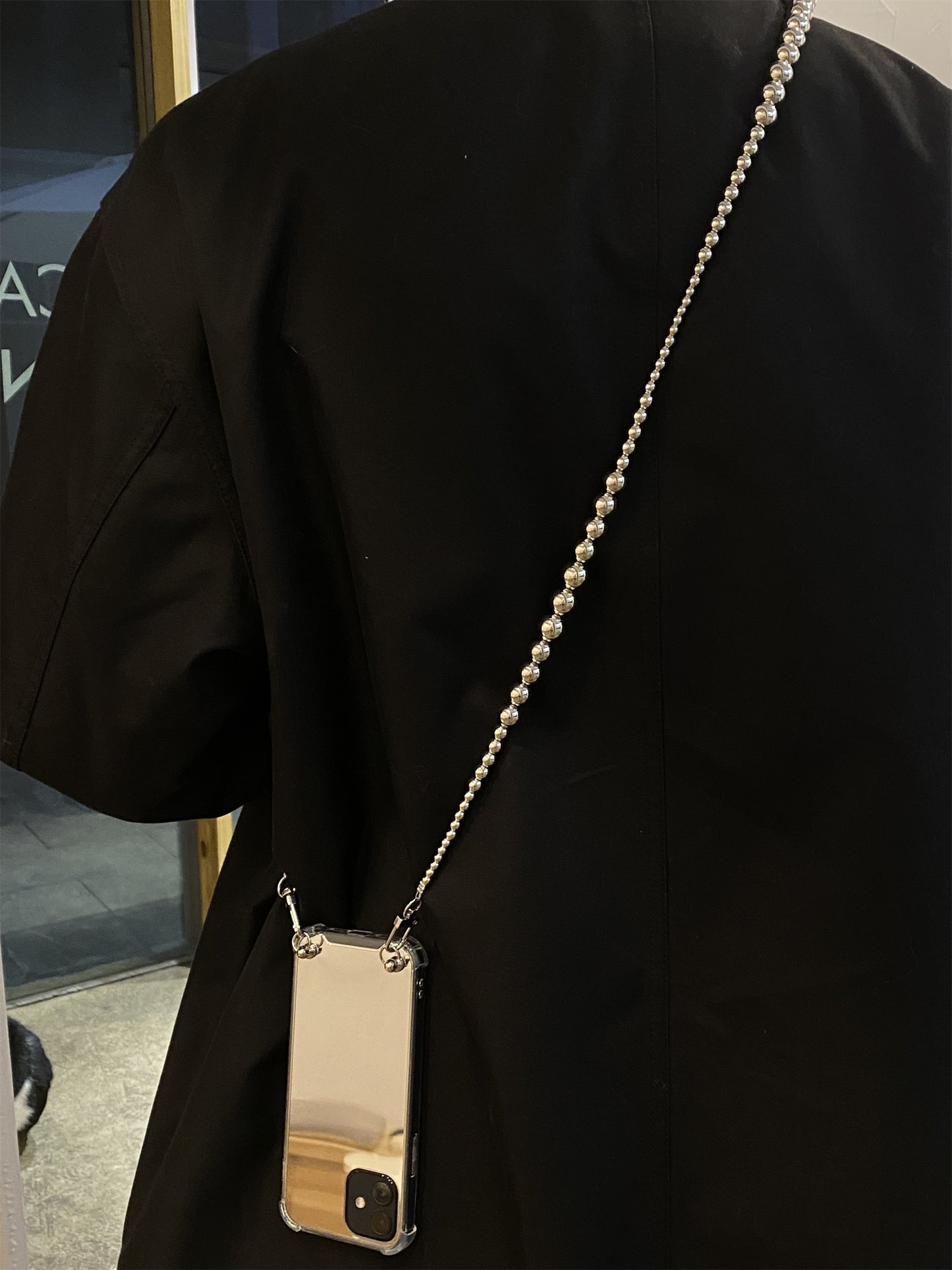 Crossbody Silver Beads Chain Mirror Case for iPhone Cover