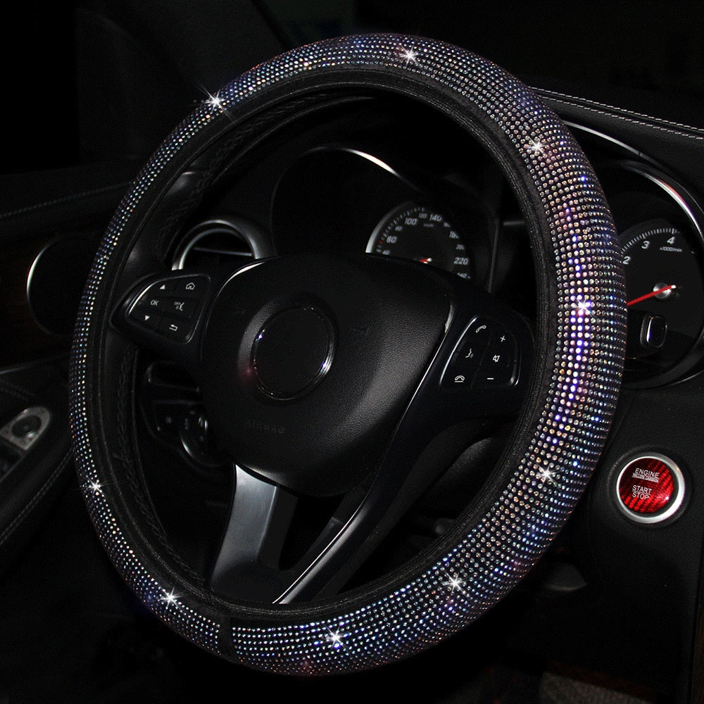 Steering Wheel Cover With Rhinestones Protector Fits 14.5-15 Inch