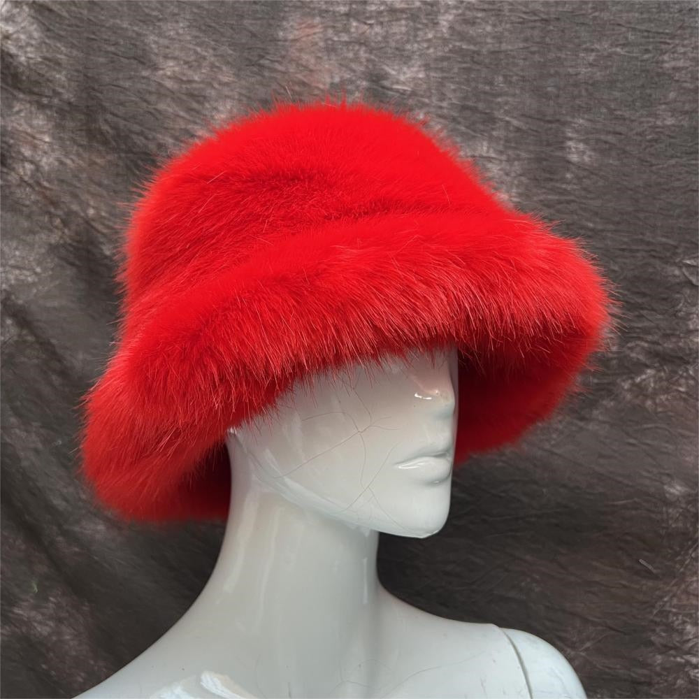 Rainbow Faux Fur Cap Fashion Bucket Hat
