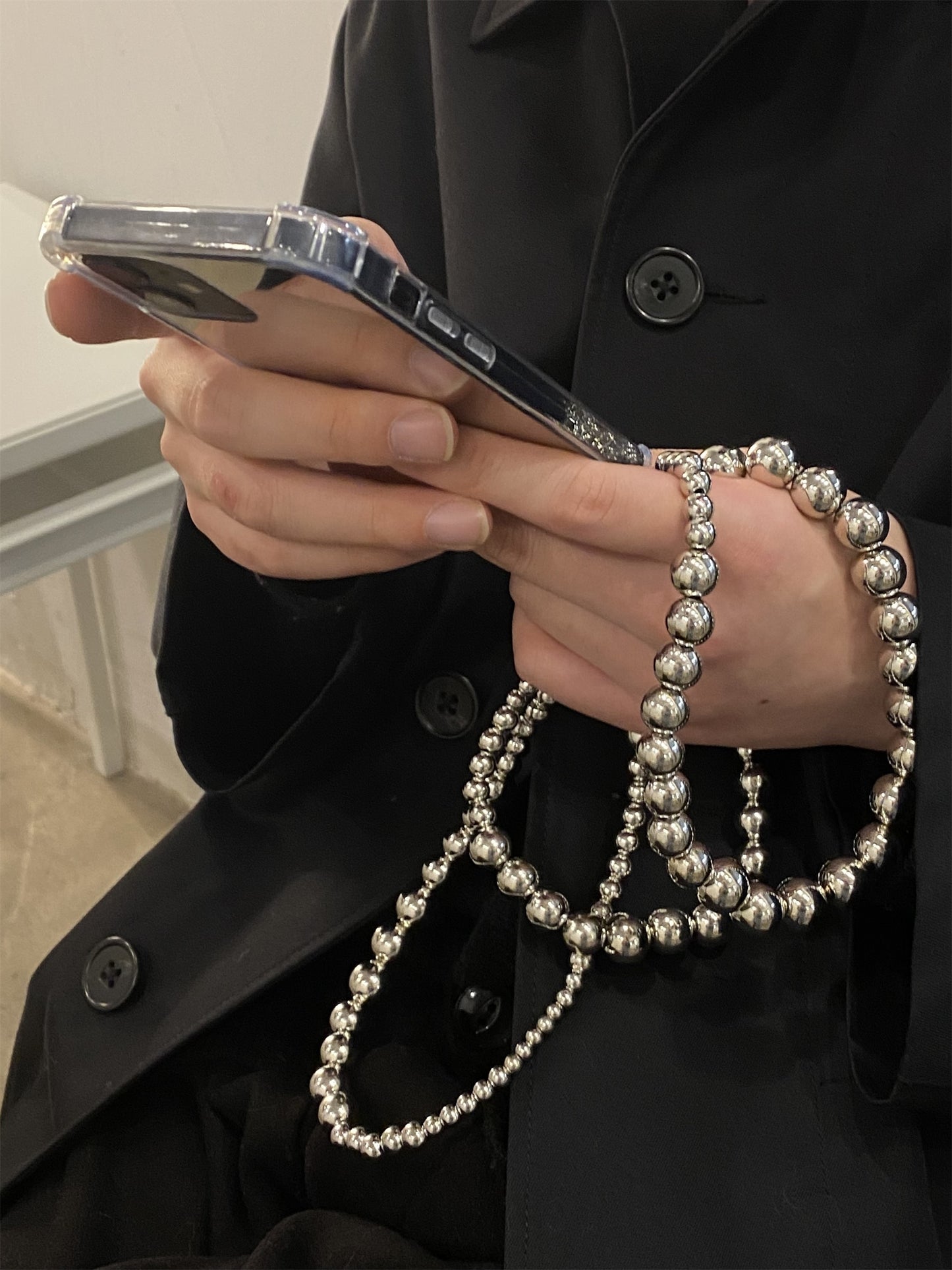 Crossbody Silver Beads Chain Mirror Case for iPhone Cover