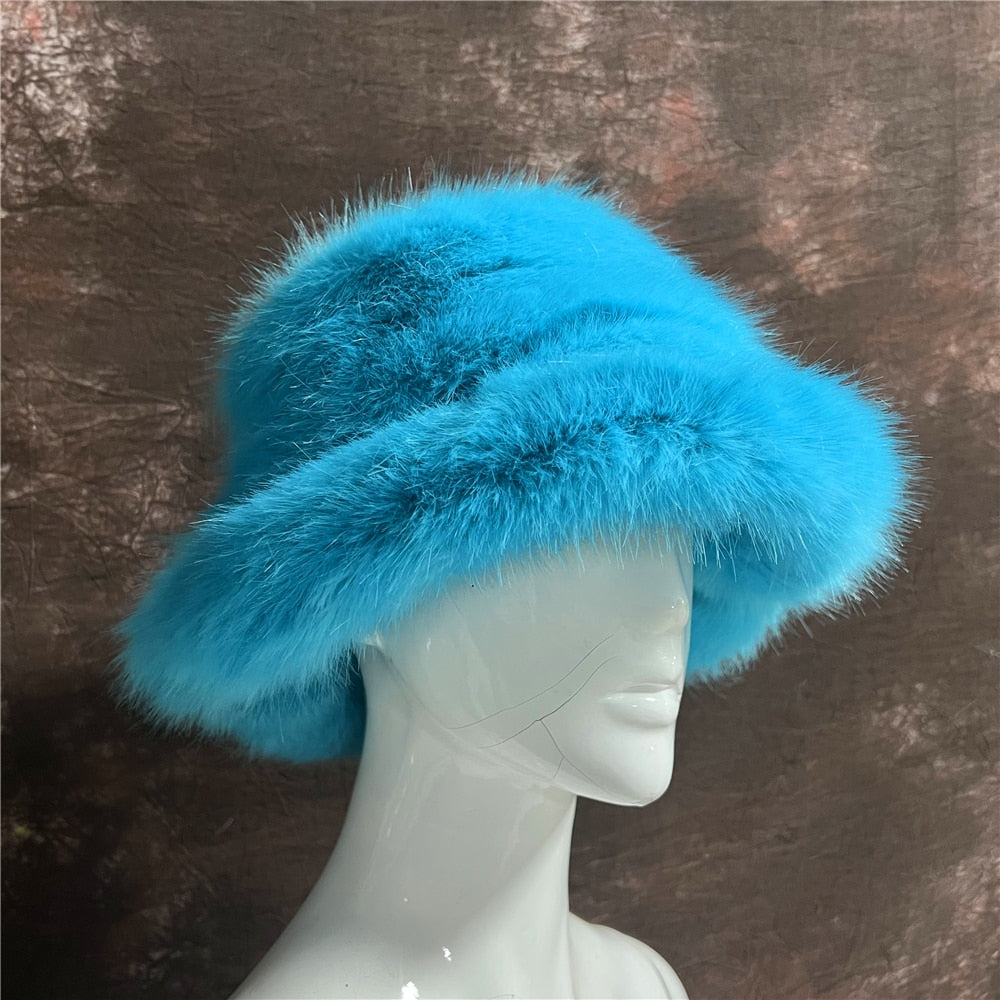 Rainbow Faux Fur Cap Fashion Bucket Hat