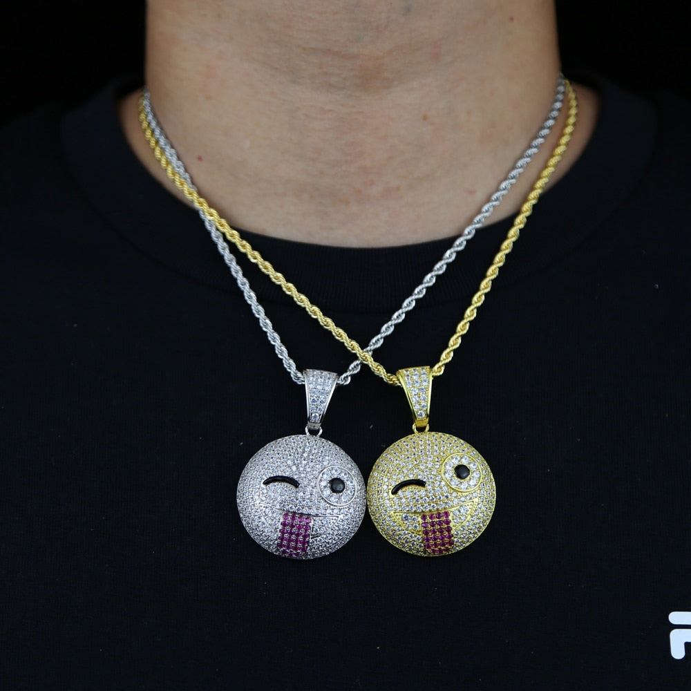 Iced Out Emoji Cubic Zirconia Necklaces Pendants Jewelry
