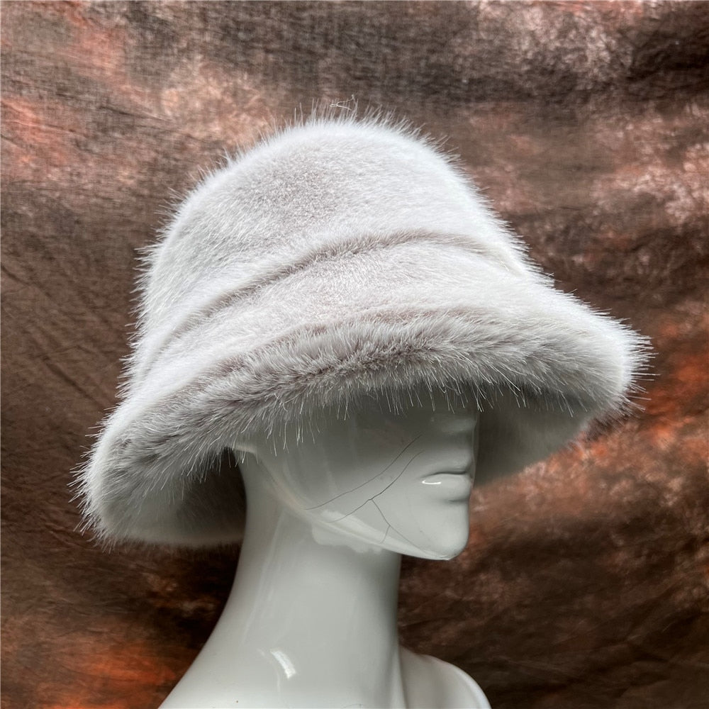 Rainbow Faux Fur Cap Fashion Bucket Hat