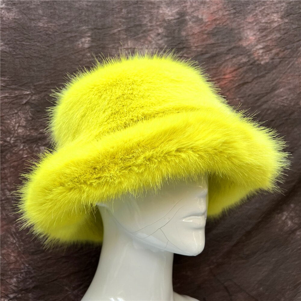Rainbow Faux Fur Cap Fashion Bucket Hat
