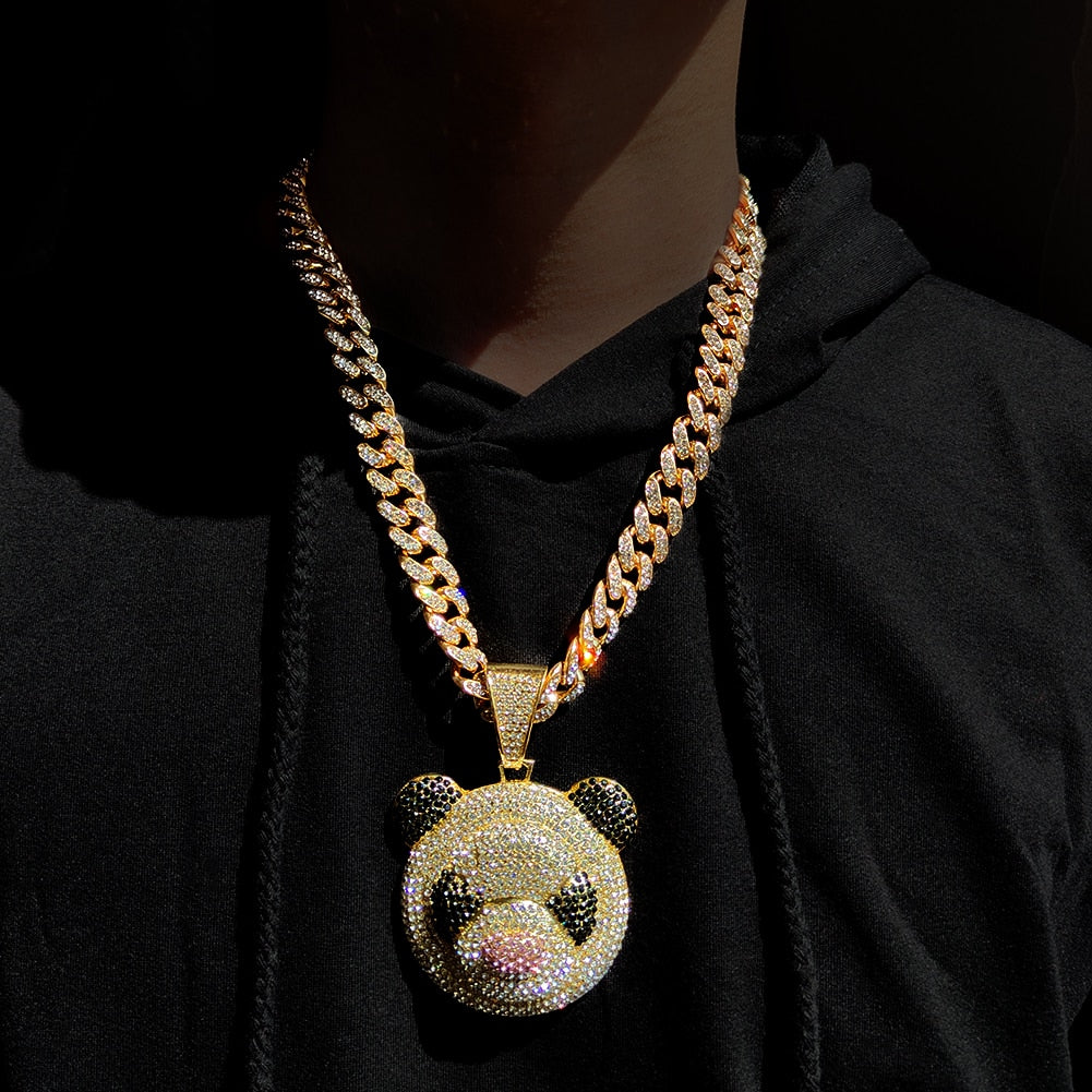 Iced Out Panda Cuban Link Chain Necklaces Jewelry