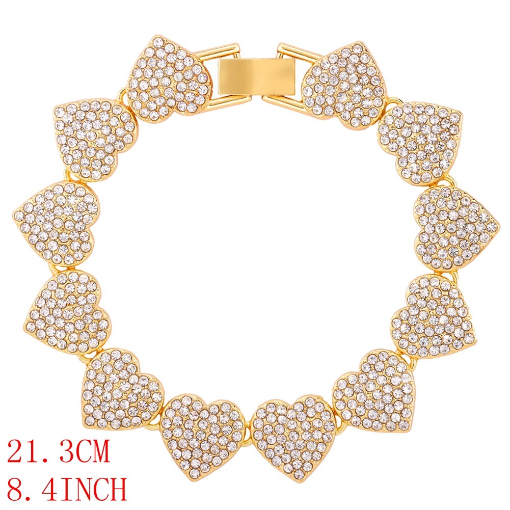 Crystal Heart Cuban Link Chain Necklace/ Ankle/ Bracelet for Women Rhinestones Tennis Necklace Jewelry