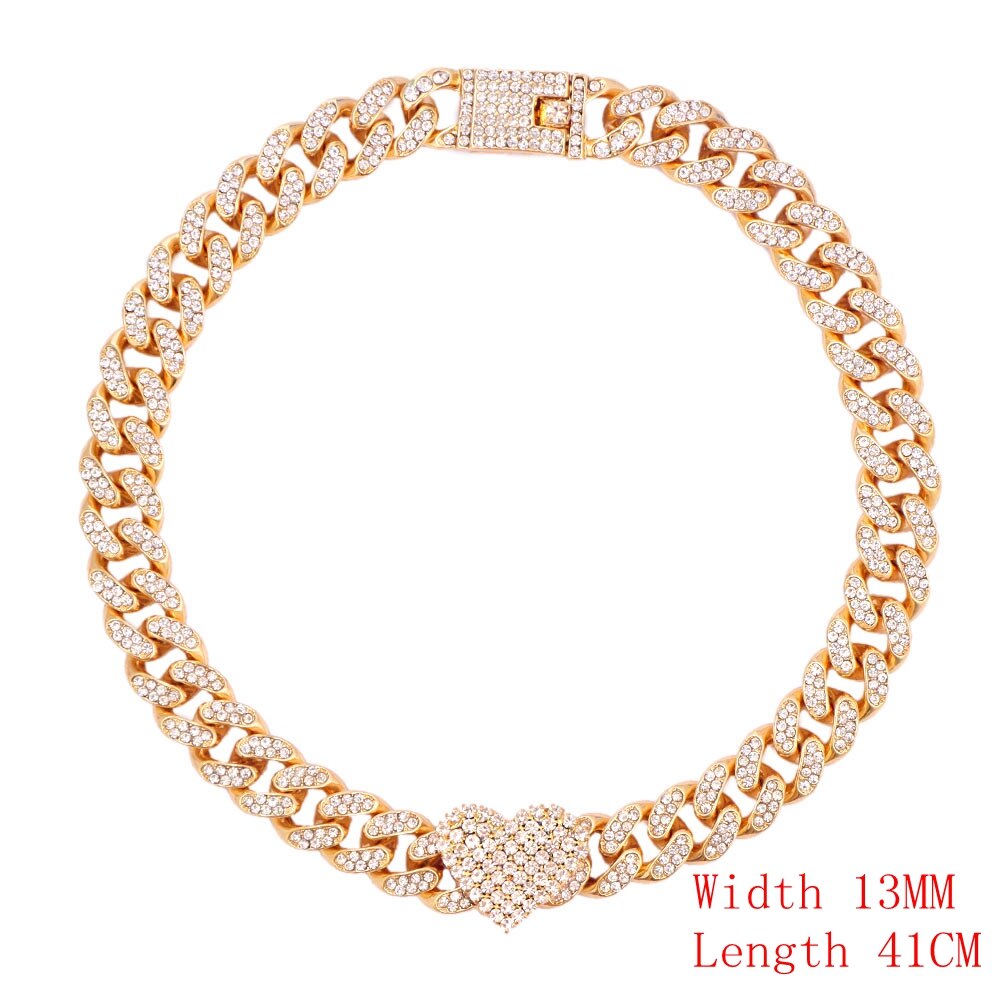 Crystal Heart Cuban Link Chain Necklace/ Ankle/ Bracelet for Women Rhinestones Tennis Necklace Jewelry