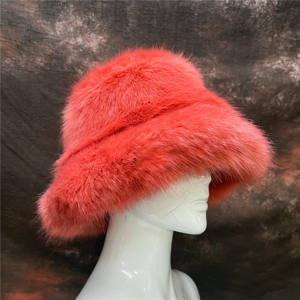 Rainbow Faux Fur Cap Fashion Bucket Hat