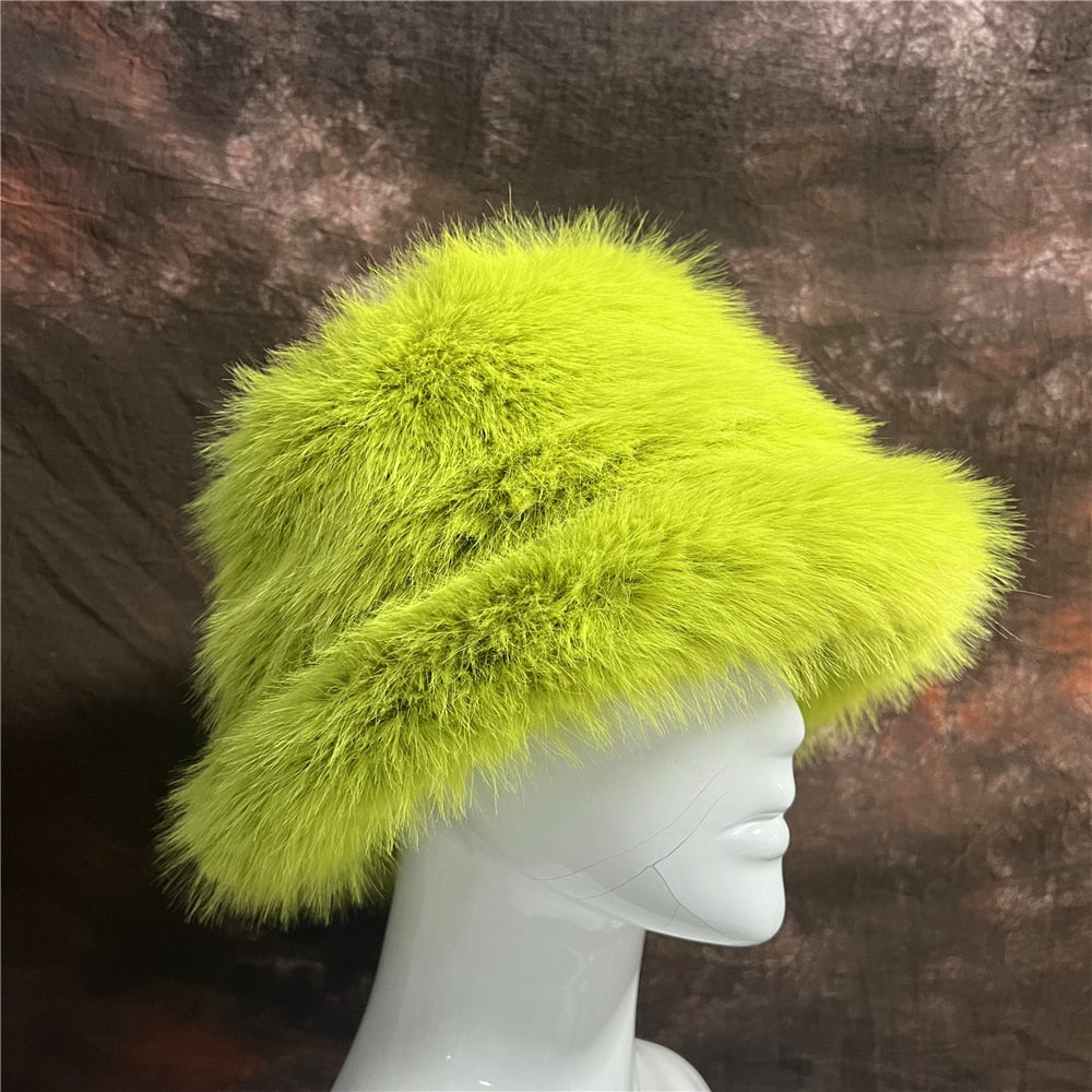 Rainbow Faux Fur Cap Fashion Bucket Hat