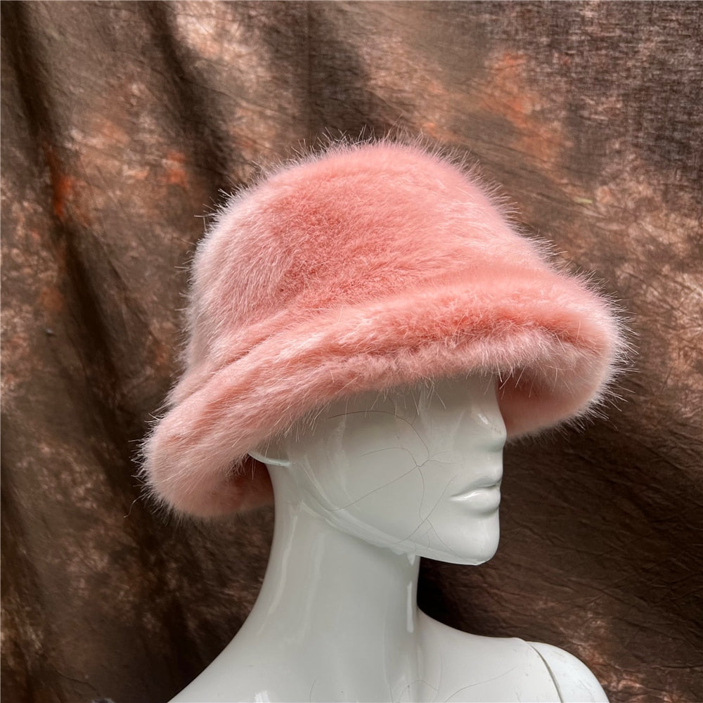 Rainbow Faux Fur Cap Fashion Bucket Hat