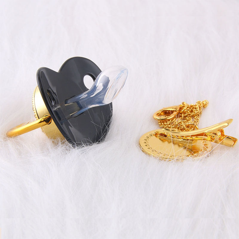 Baby Black Bling Pacifier With Clip Alphabet Letter Infant Pacifier Gold Letter Initials