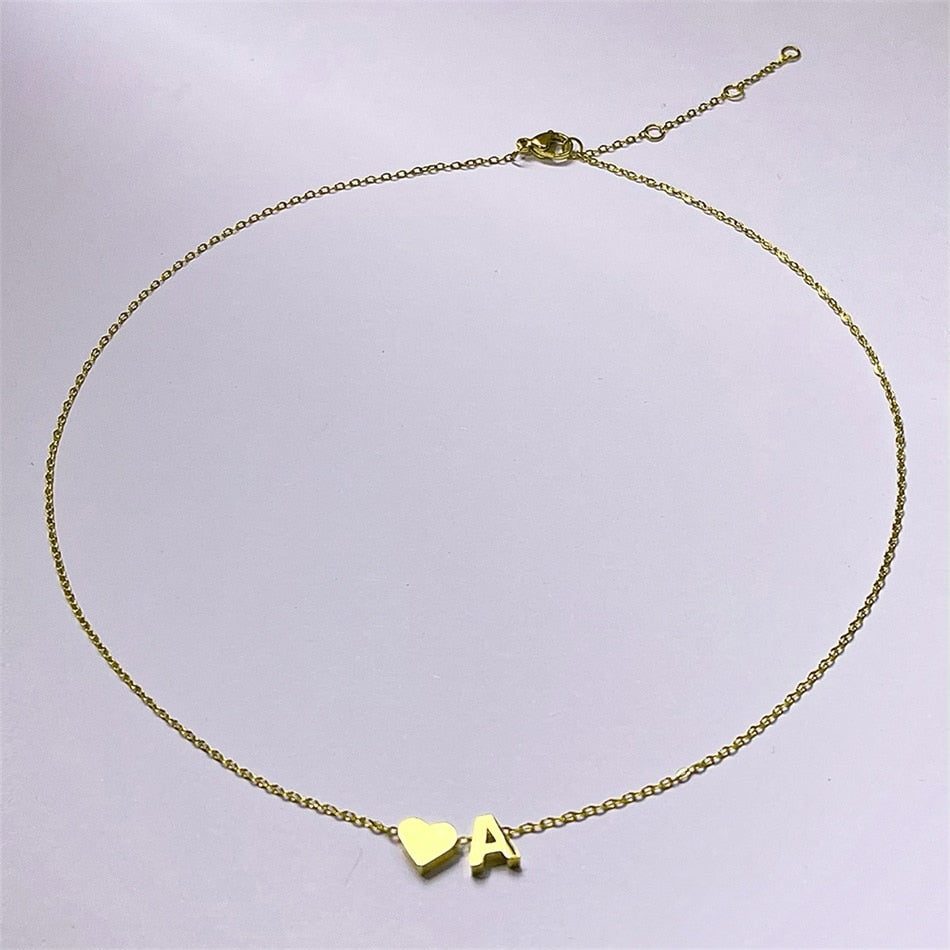 Stainless Steel Heart Initial Necklace Letter Jewelry