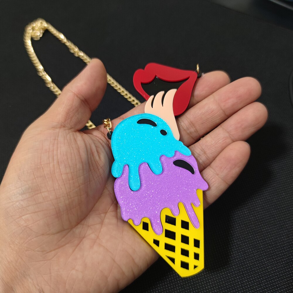 Big Ice Cream Pendant Necklace Large Fashion Jewelry Acrylic
