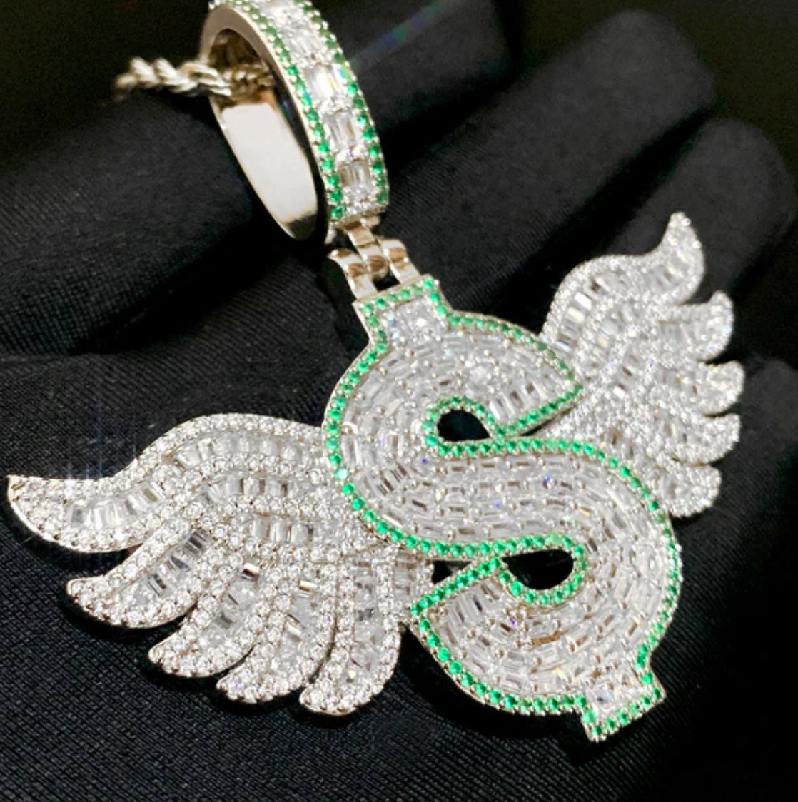 Dollar Sign With Angel Wings Pendant Chain Jewelry