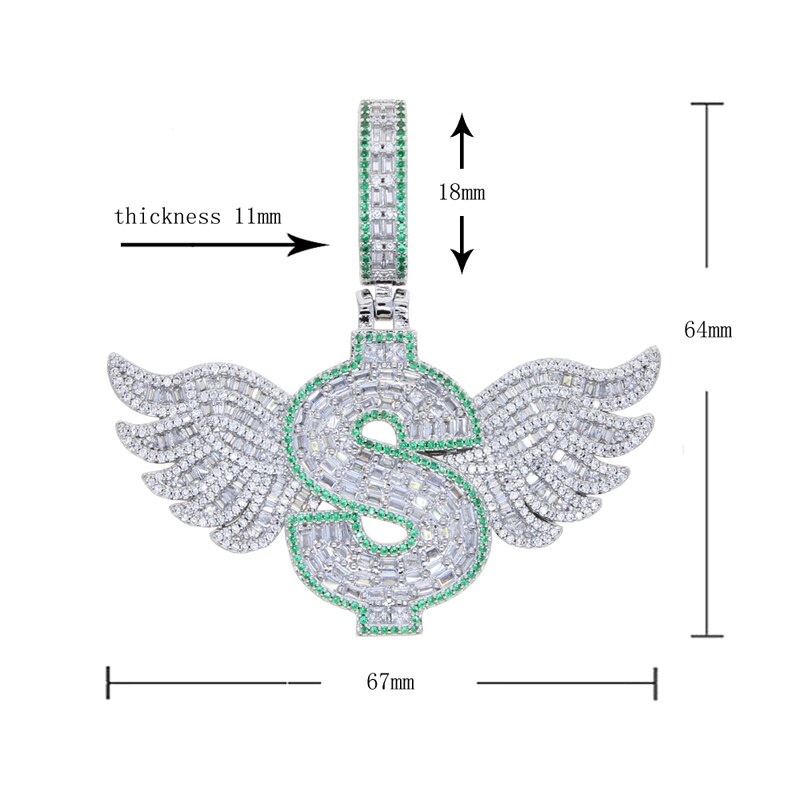 Dollar Sign With Angel Wings Pendant Chain Jewelry