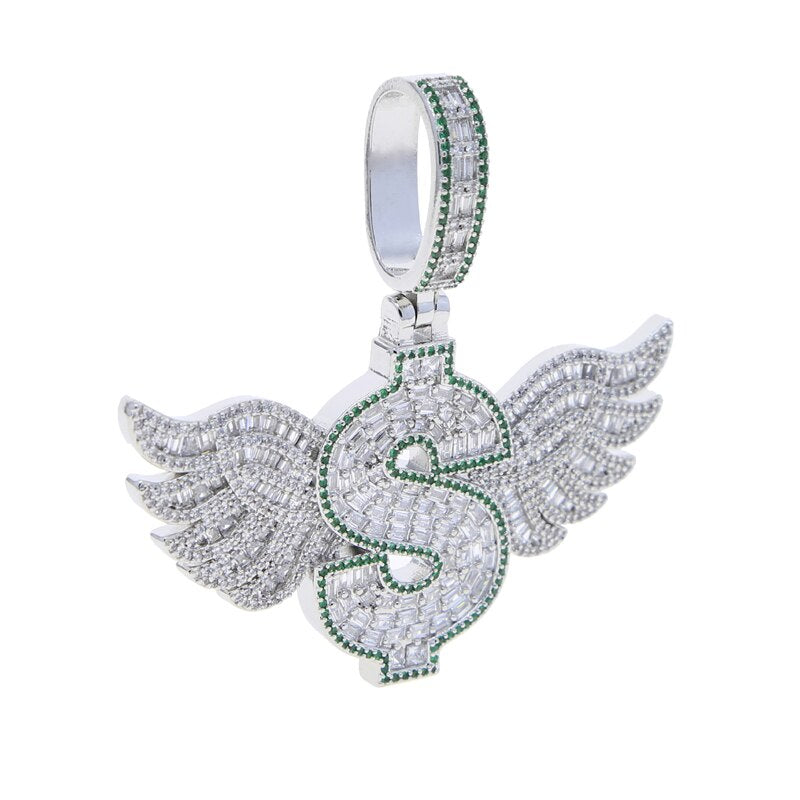 Dollar Sign With Angel Wings Pendant Chain Jewelry