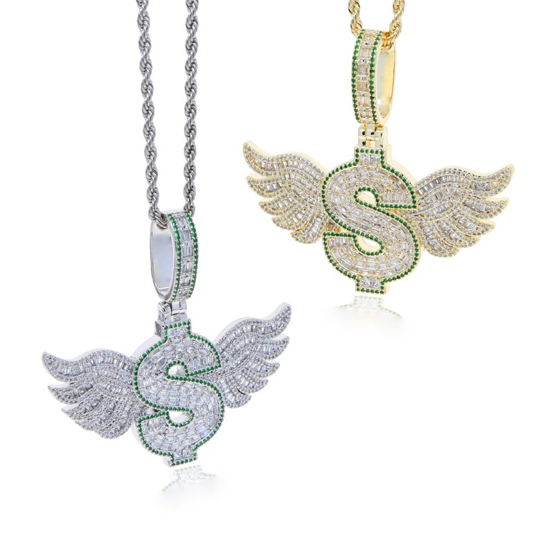 Dollar Sign With Angel Wings Pendant Chain Jewelry