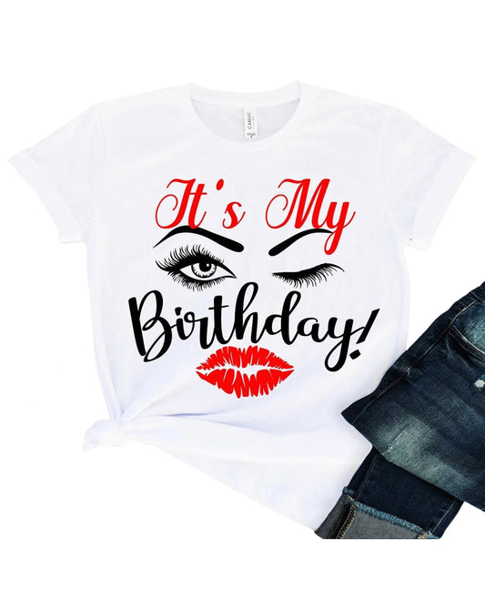 Its My Birthday Eyelash & Lips Print Tshirt Womens
