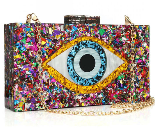 Glitter Evil Eye Acrylic Box Clutch Chain Shouler Handbags Crossbody Bag