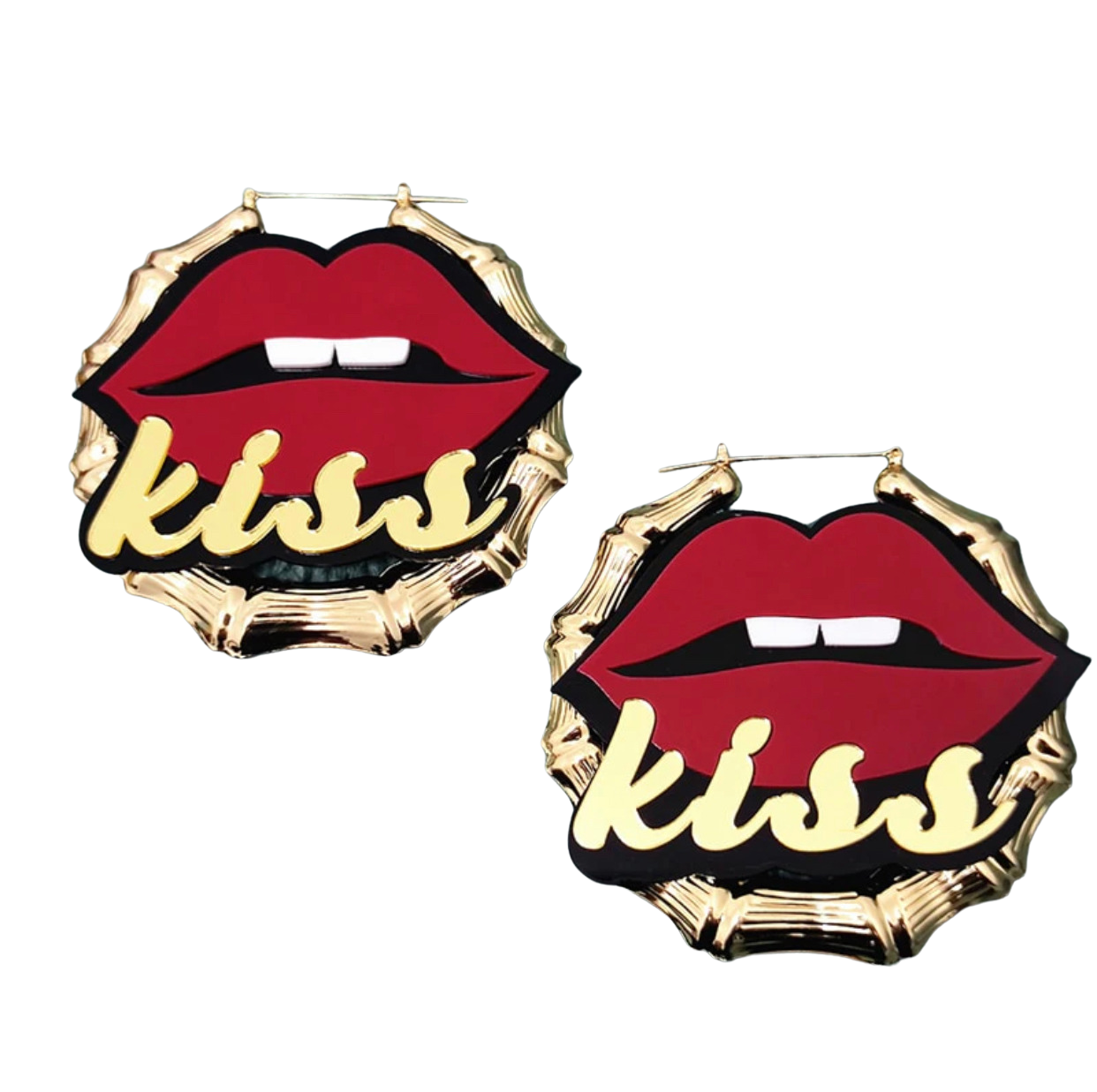 Kiss Lips Big Bamboo Hoop Earrings Jewelry