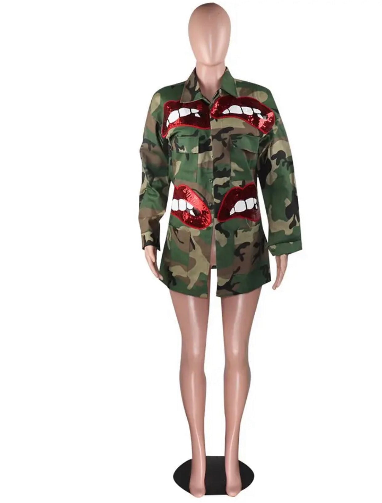 Kiss Lip Bite Camouflage Jacket Coat