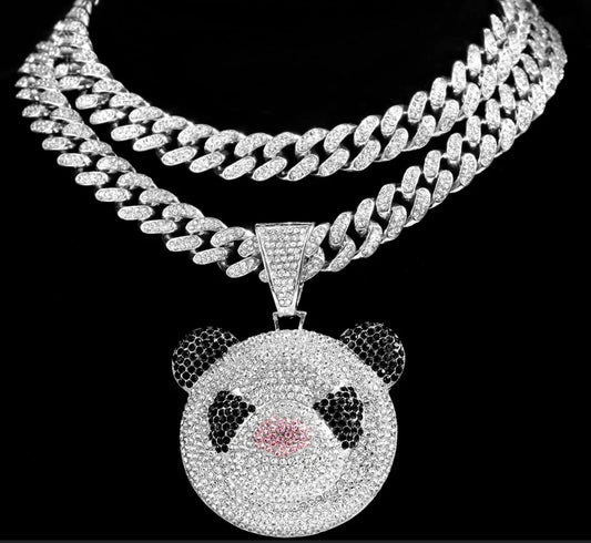 Iced Out Panda Cuban Link Chain Necklaces Jewelry