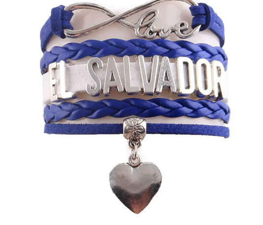 EL Salvador Spanish Bracelet Heart Charm Leather Jewelry