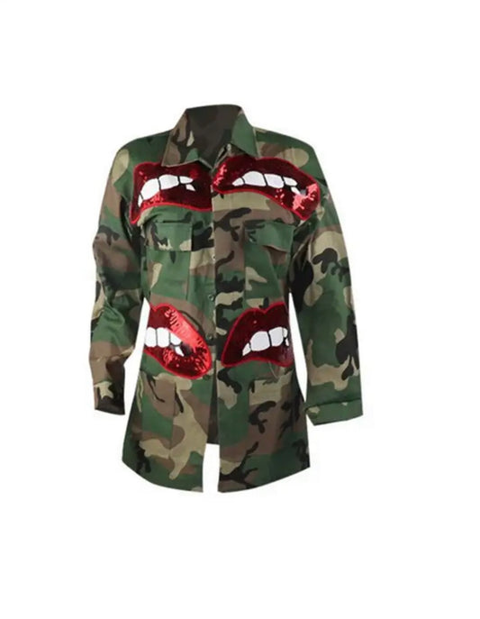 Kiss Lip Bite Camouflage Jacket Coat