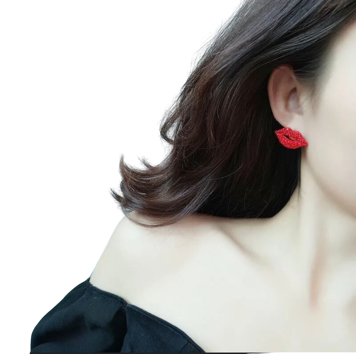 Sexy Red Lips Crystal Stud Earrings Jewelry