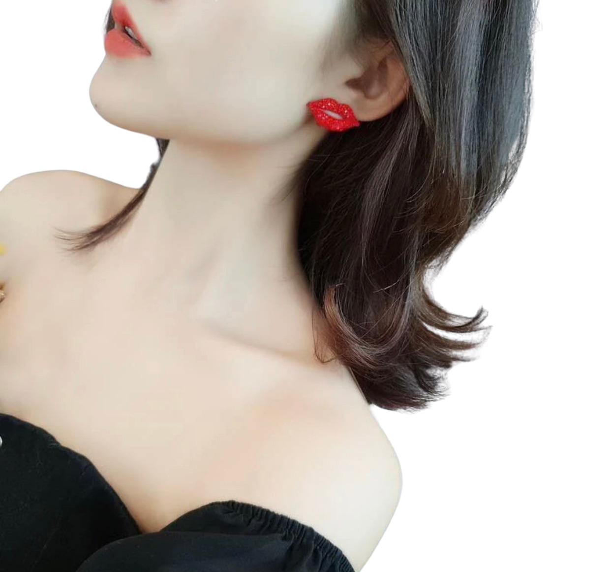 Sexy Red Lips Crystal Stud Earrings Jewelry
