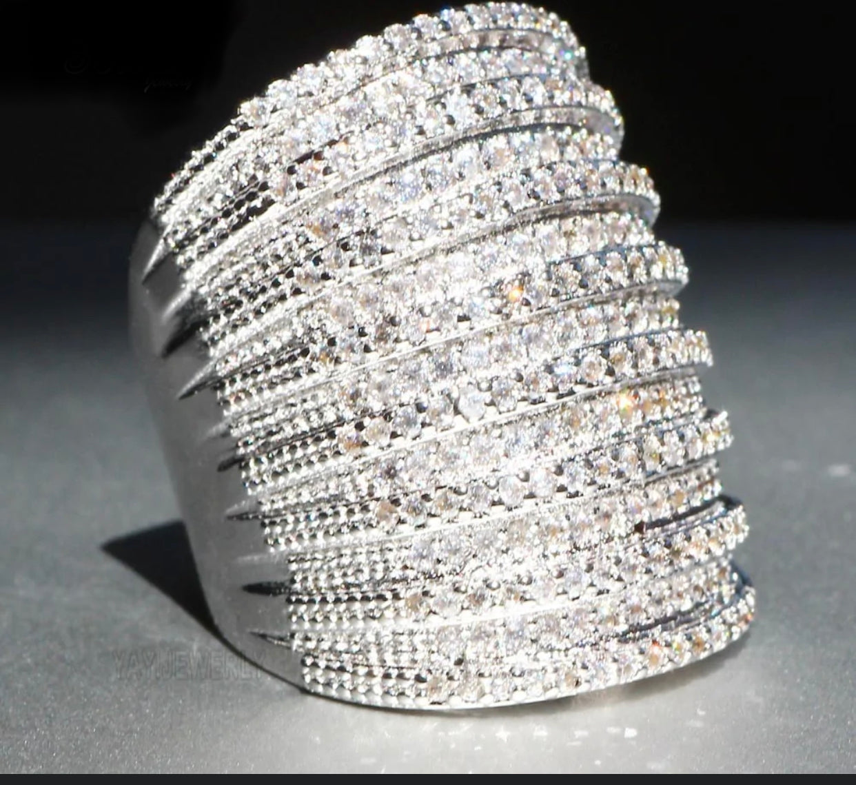 Extra Wide Fine Cut Bling 300pcs + Zircon Silver women Rings Jewelry