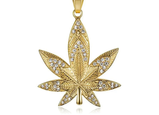 Weed Leaf Pendant Stainless Steel Rhinestones Necklaces Jewelry