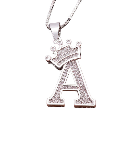 A-Z Crown Alphabet Pendant Chain Necklace Jewelry