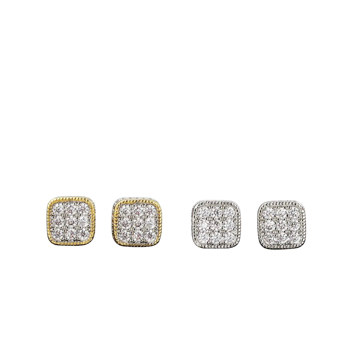 Rounded Square Stud Earrings for Men Hip Hop Iced Out Zirconia Jewelry