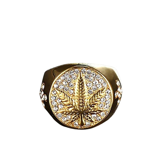 Carved Golden Leaf Rings for Men Jewelry