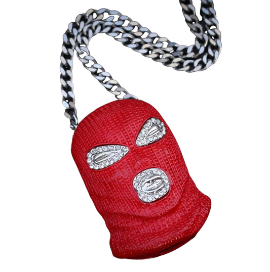 Red Ski Mask Pendant Necklace Jewelry