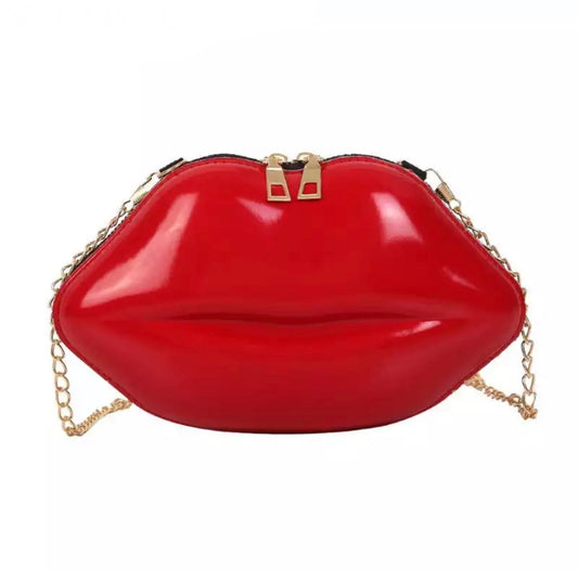 KISS Lips Shoulder Bag Solid Color Zipper Chain Bag