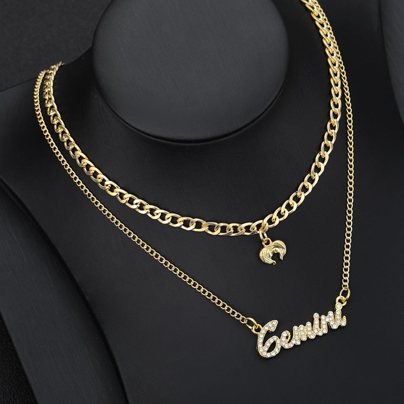 Double layer Zodiac Necklace Jewelry