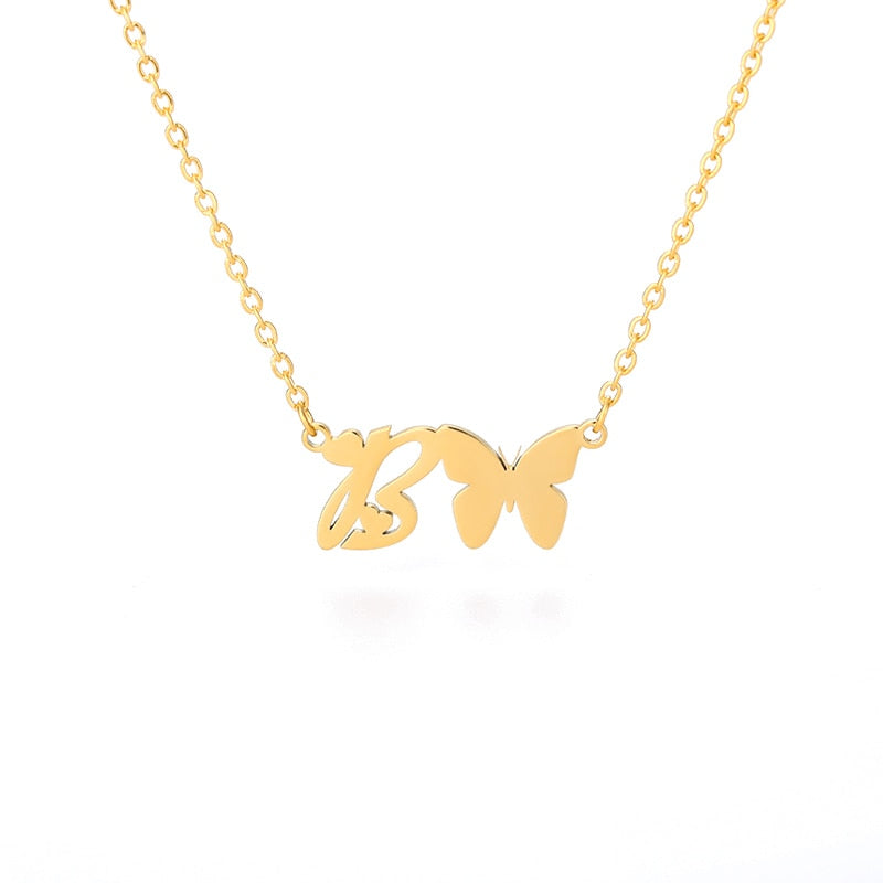 Butterfly Initial Necklace Jewelry Stainless Steel