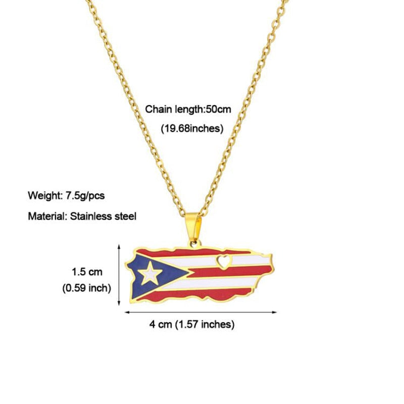 Puerto Rico Map Flag Pendant Necklaces Stainless Steel Spanish Jewelry