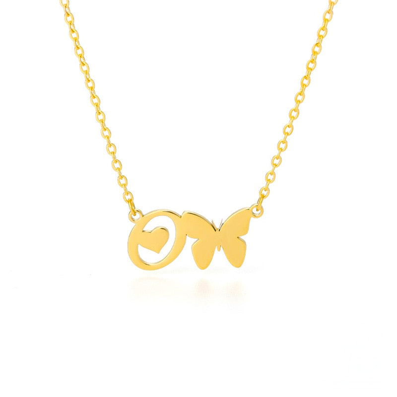 Butterfly Initial Necklace Jewelry Stainless Steel