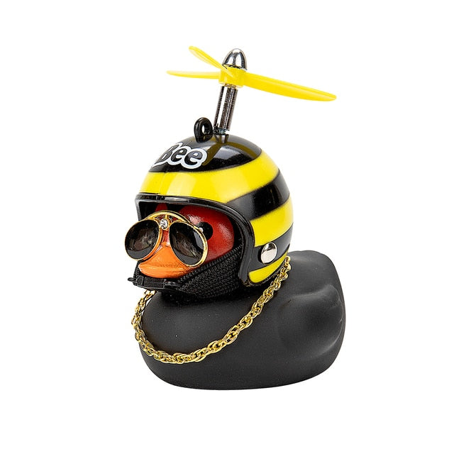 Car Little Yellow Duck With Helmet Decoration