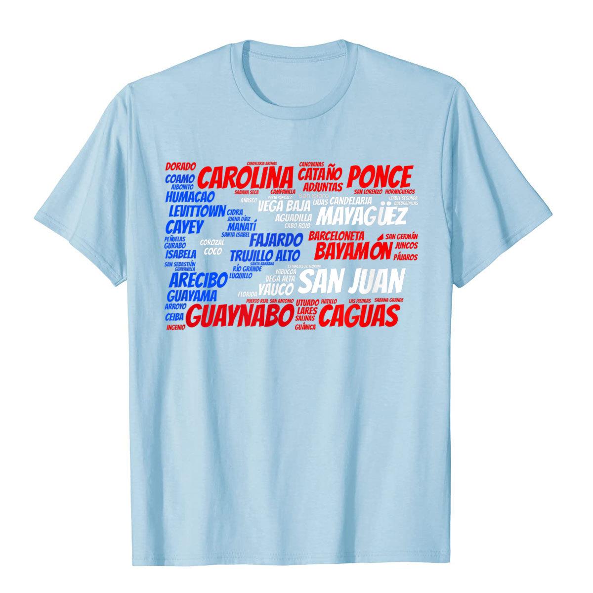 Puerto Rico Flag With City Names Cotton Men Spanish T Shirts