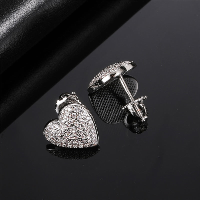 Heart Shape Rhinestone Stone Ice Out Stud Earring Bling Earrings Women Jewelry