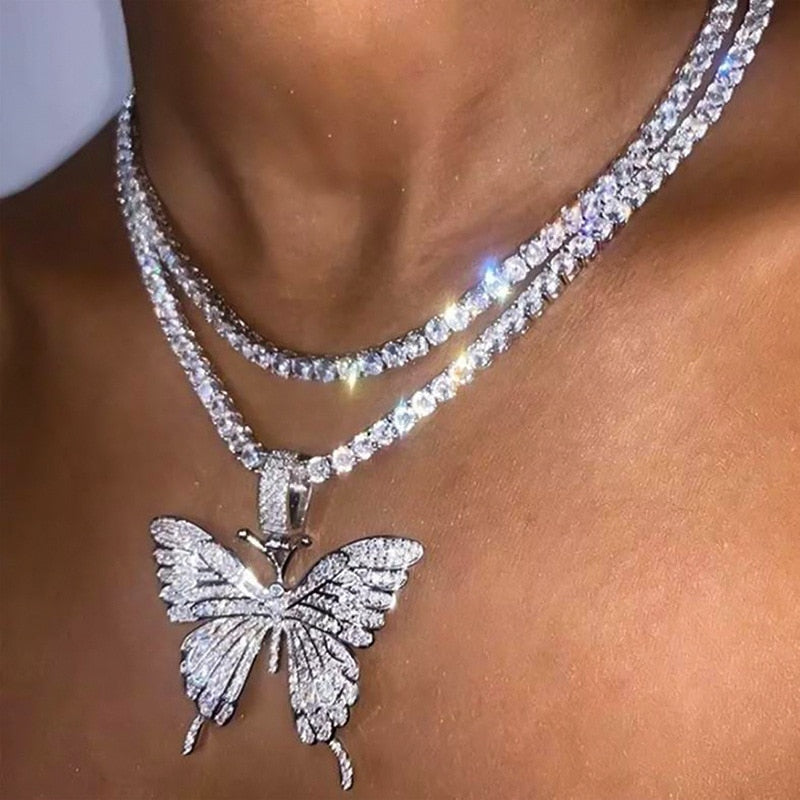 Butterfly Necklace Rhinestones Choker Jewelry