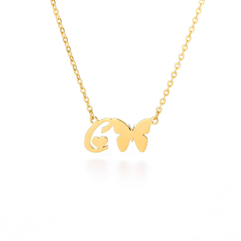 Butterfly Initial Necklace Jewelry Stainless Steel